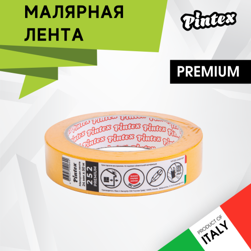 Скотч малярный PINTEX Premium 252 (деликатная японская бумага) Желтый 24мм х 50м фото 2 Скотч малярный PINTEX Premium 252 (деликатная японская бумага) Желтый 24мм х 50м фото фото 2