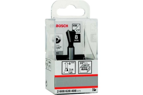 Фреза ласточкин хвост (2 лезвия, хв-8 мм, 14,3/12,7 мм) Bosch 2.608.628.408 фото 2 Фреза ласточкин хвост (2 лезвия, хв-8 мм, 14,3/12,7 мм) Bosch 2.608.628.408 фото фото 2