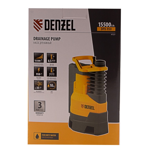 Дренажный насос DPХ950, Х-Pro, 950 Вт, подъем 8.5 м, 15500 л/ч DENZEL фото 14 Дренажный насос DPХ950, Х-Pro, 950 Вт, подъем 8.5 м, 15500 л/ч DENZEL фото фото 14